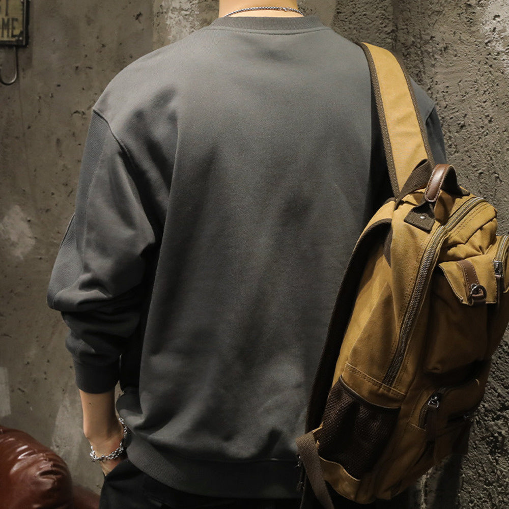 高级感美式圆领春秋季新款宽松大码拼接卫衣