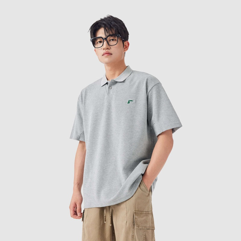 高端美式polo衫短袖男夏季寬松ins潮牌肌理感翻領T恤