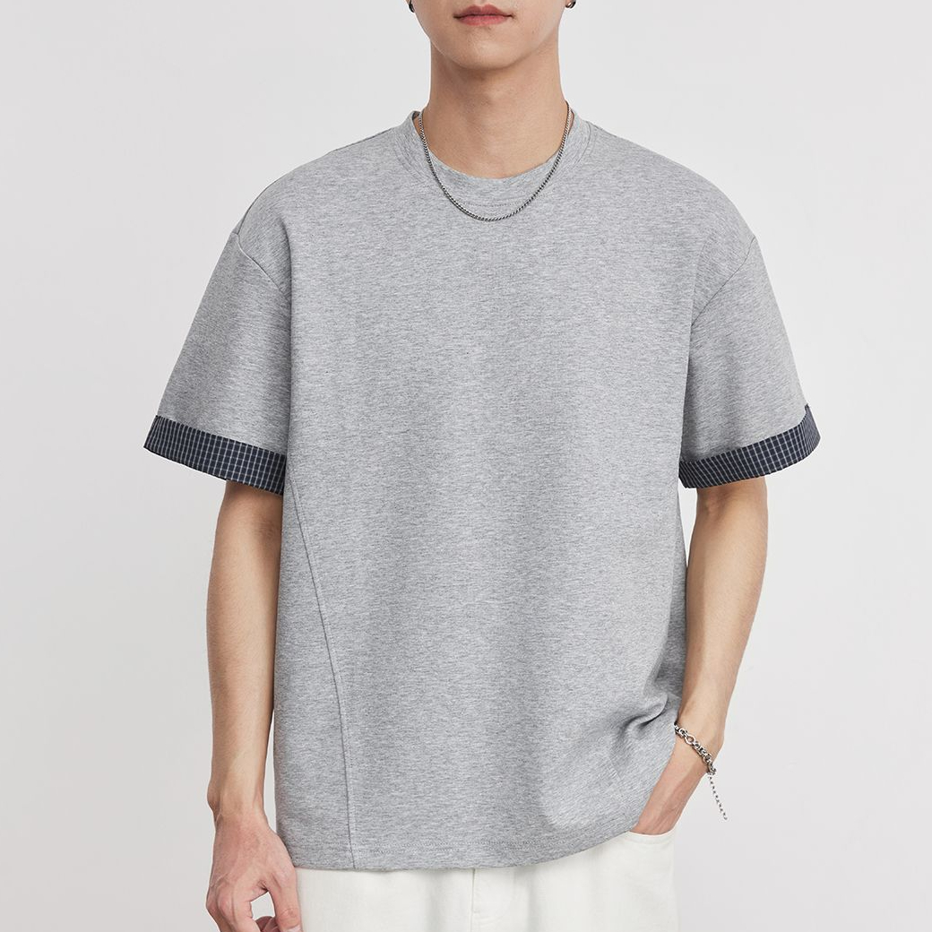 重磅260G撞色袖口休閒短袖男夏季圓領微闊曼巴棉通勤潮流T恤