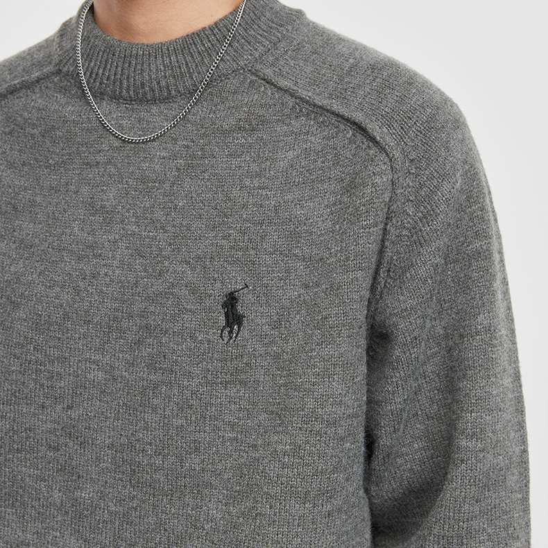 秋冬季灰敘圓領毛衣男輕熟風韓系寬鬆針織衫男保暖打底