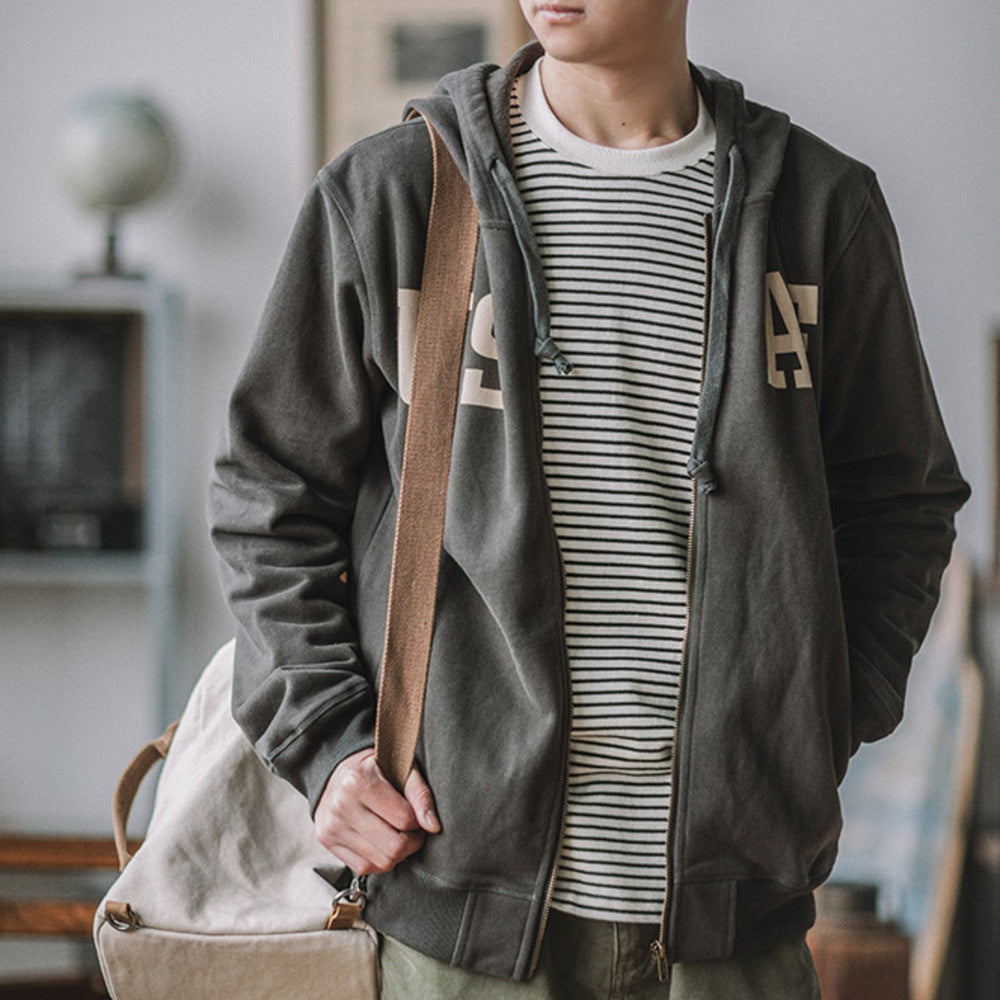 連帽美式開衫衛衣阿美咔叽軍風印花工裝加厚外套拉鏈帽衫