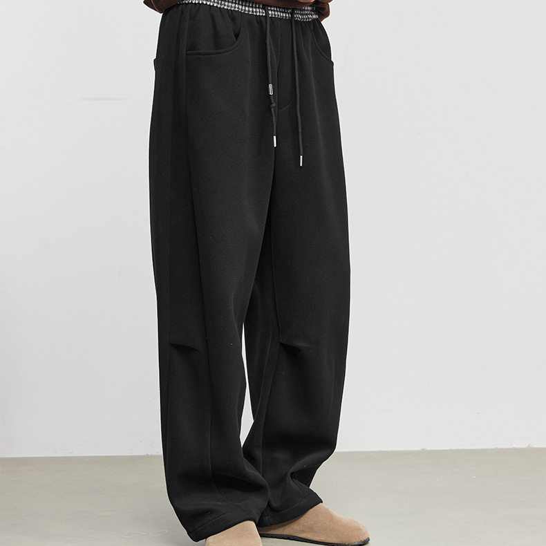 格序加厚格紋腰頭抽繩運動休閒褲冬季美式針織寬鬆長褲