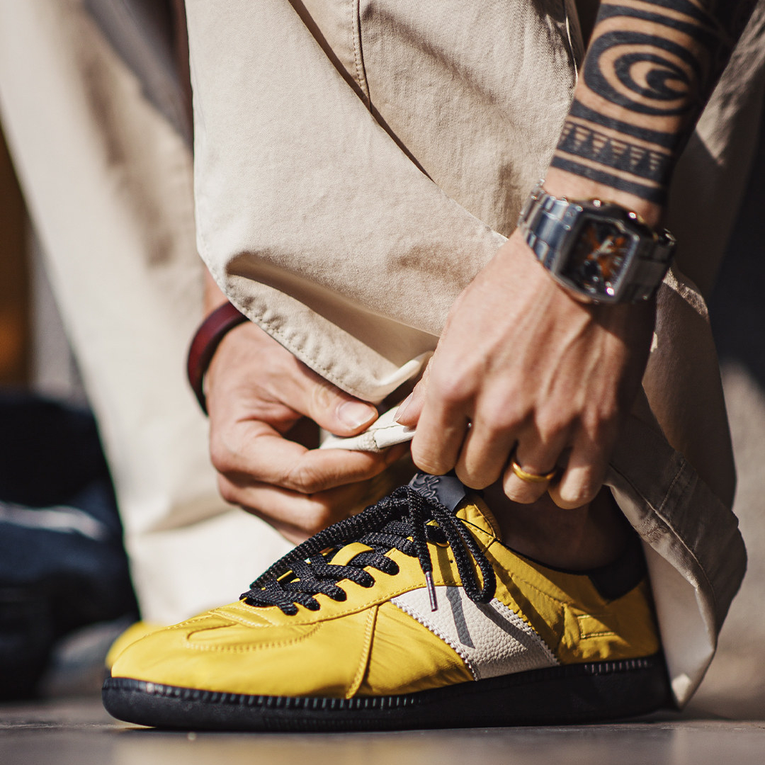 軟刃新款黃色復古德訓鞋圓頭男士春夏季透氣運動休閒軟底板鞋