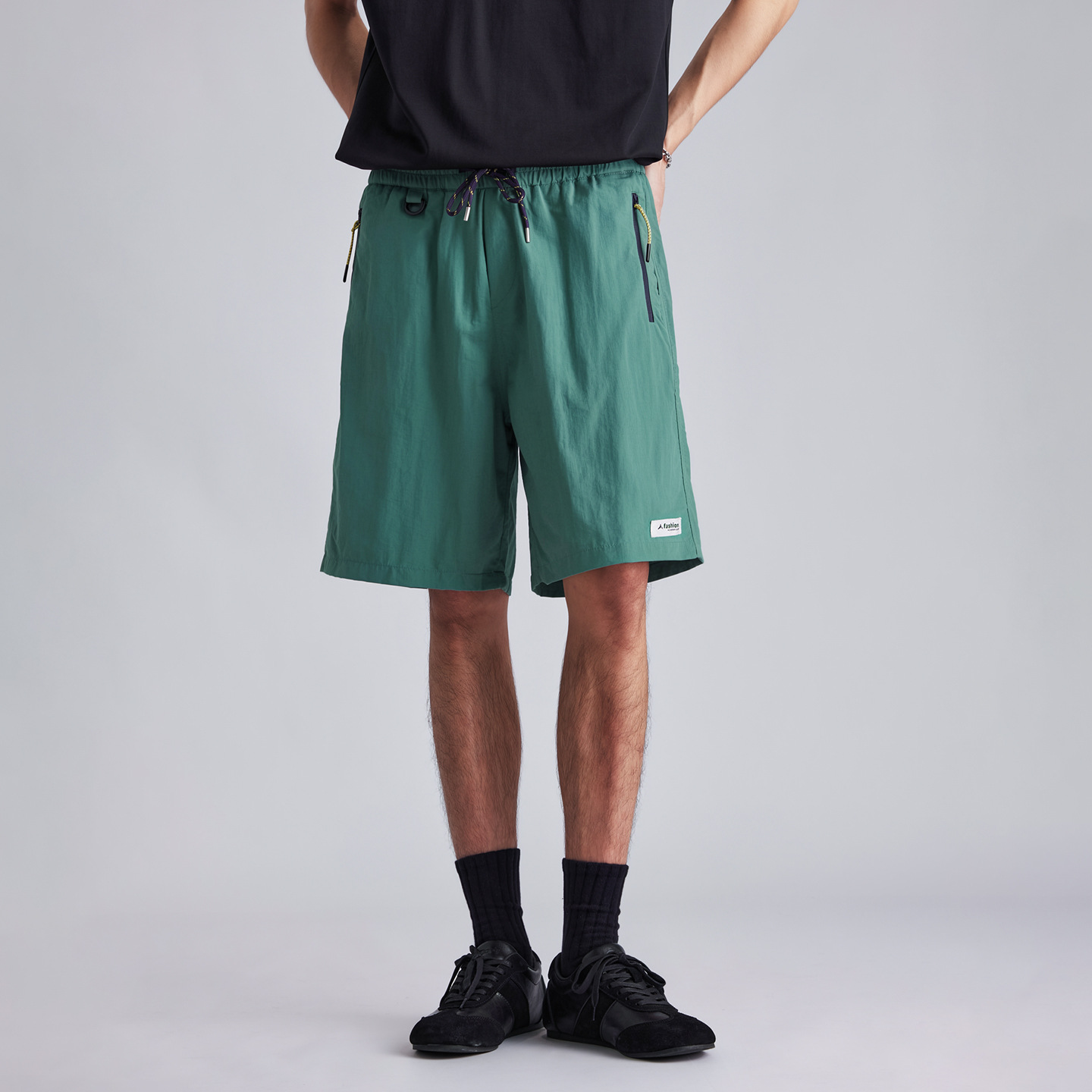 山系撞色抽繩直筒工裝休閒短褲男夏季寬鬆透氣運動五分中褲