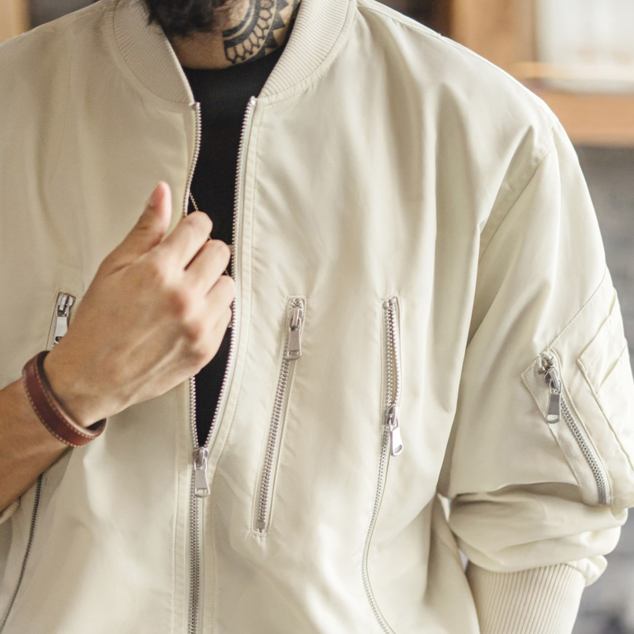 美式休閒白色L2B飛行員夾克尼龍薄款棒球服短款外套男秋