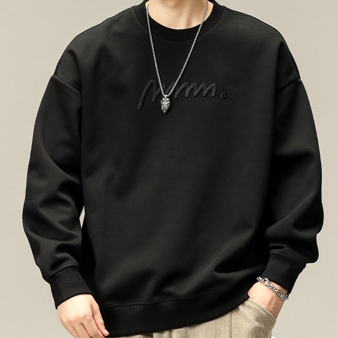 美式復古重磅刺繡衛衣男春季新款寬鬆大碼潮牌圓領上衣男