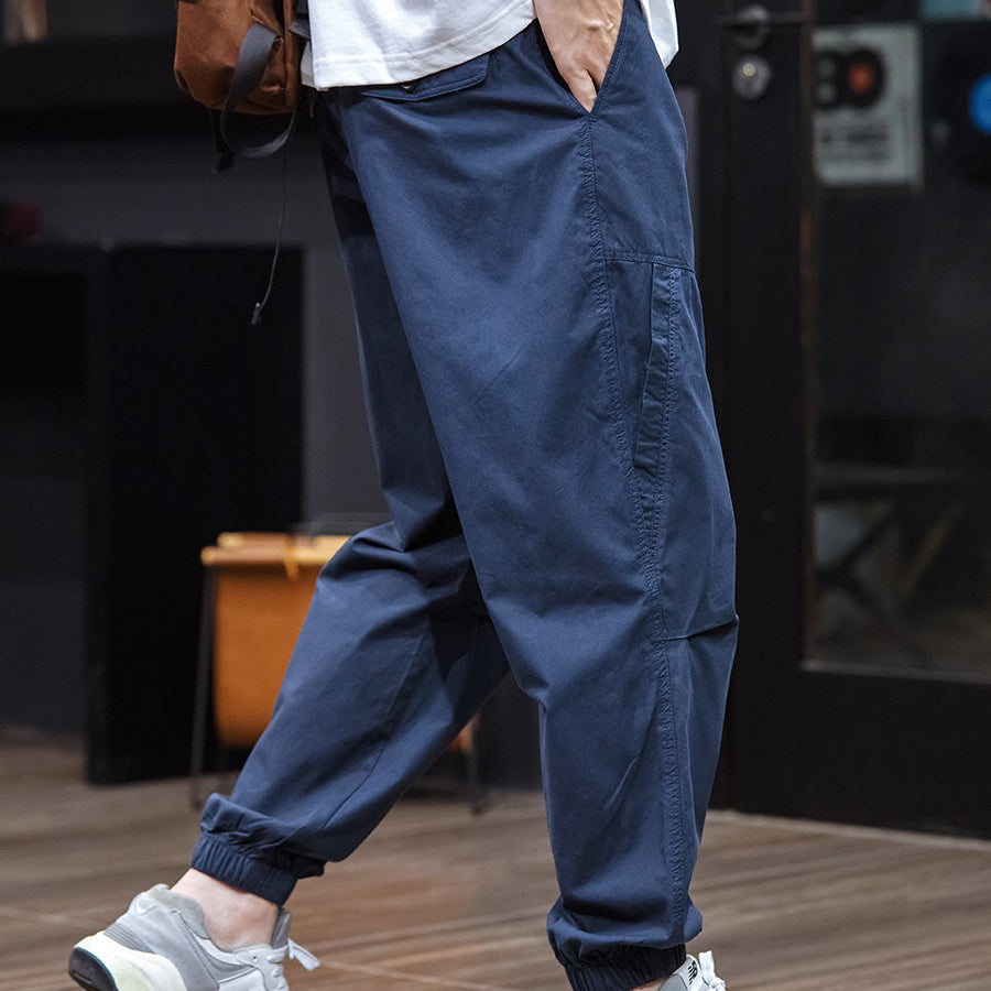 夏季休閑褲男士束腳褲寬松垂感錐形褲工裝長褲男裝傘兵美式褲子