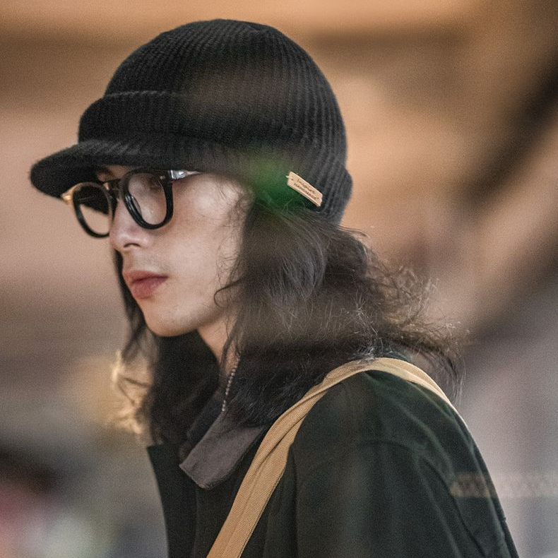 復古黑色針織毛線鴨舌帽包頭護耳防寒保暖羊毛帽子男女冬