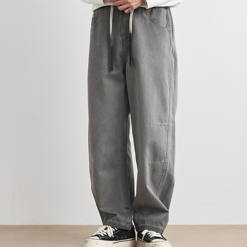水洗彎刀休閒褲男士春秋季2025新款寬鬆直筒抽繩闊腿褲子