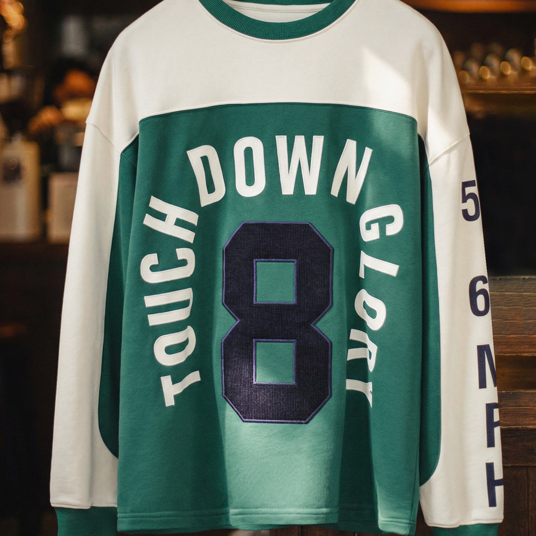 美式復古球衣風撞色長袖T恤數字圓領套頭衛衣外套男款春