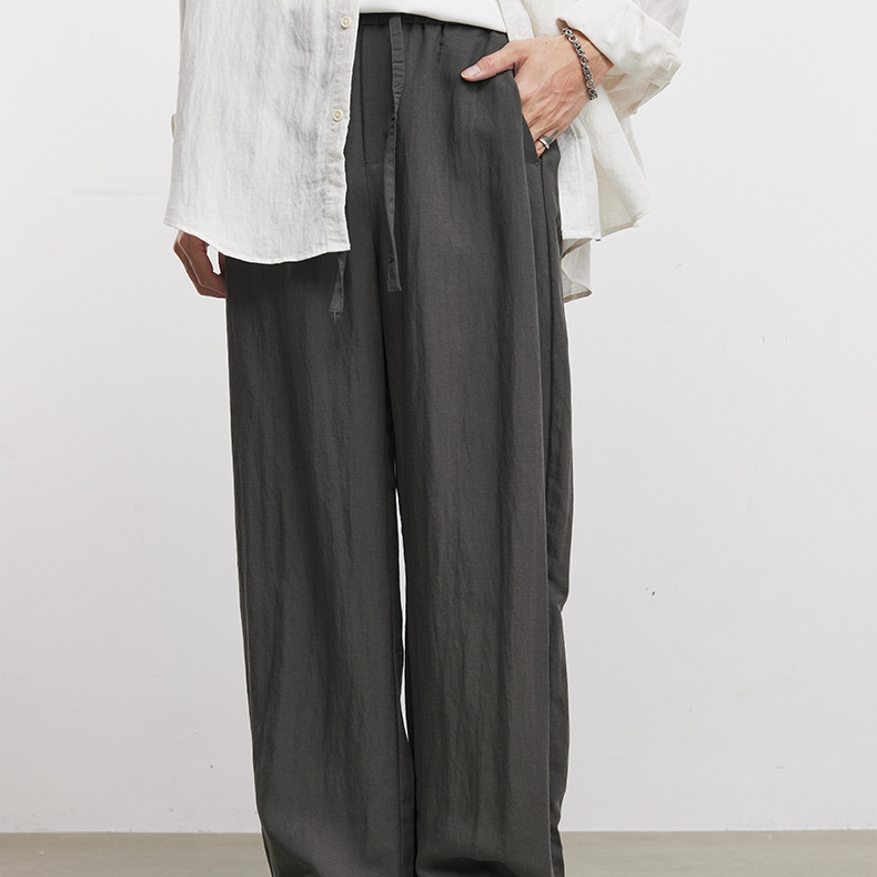 亚麻莱赛尔天丝弯刀阔腿裤男春秋季2026新款薄款透气速干裤子