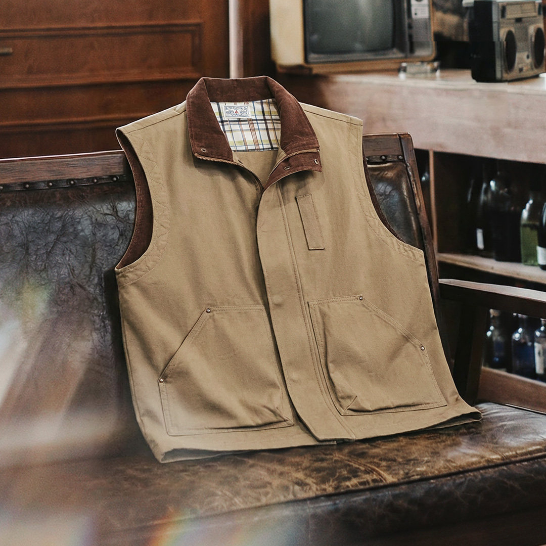 美式復古safari馬甲獵裝純棉卡其色燈芯絨背心外套男款春