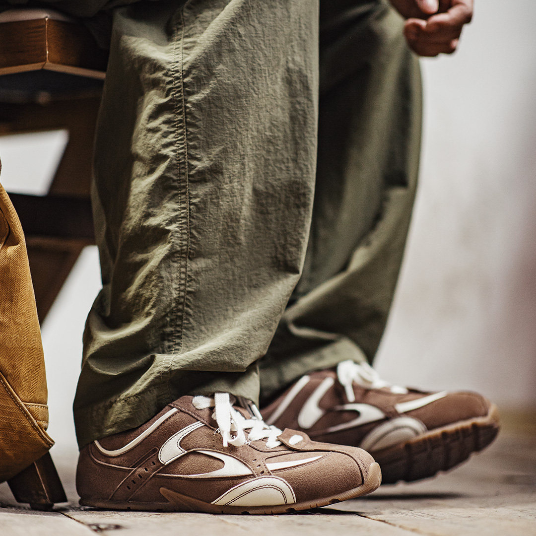 馬登薄底賽車鞋棕咖色經典復古平底德訓鞋休閒阿甘鞋子男款春