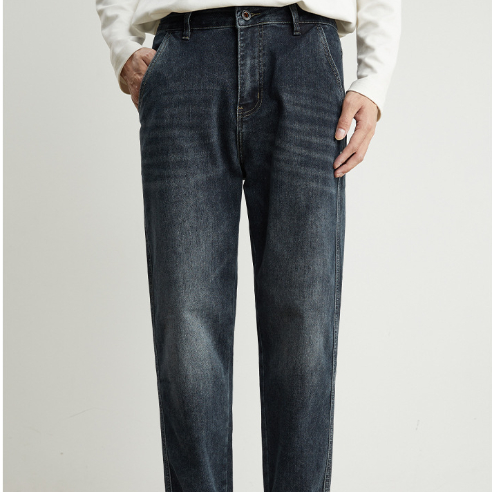 春季水洗牛仔褲男士微寬鬆直筒潮牌百搭彈力休閒長褲子男