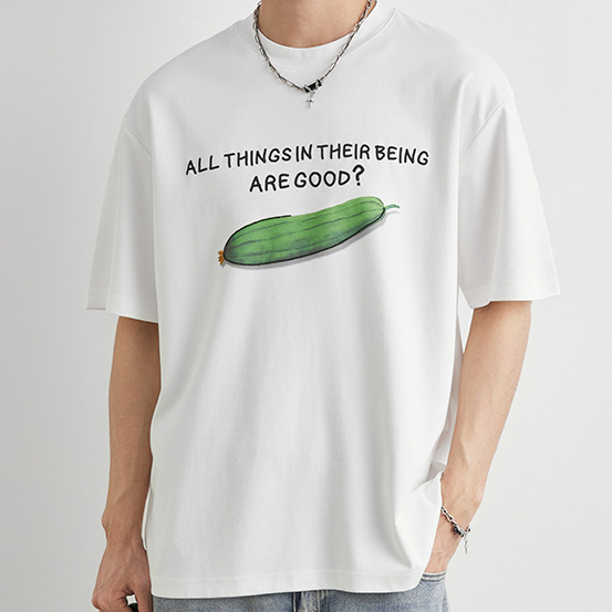 重磅210g莫代爾直噴趣味絲瓜印花短袖T恤男夏季寬鬆休閒半袖