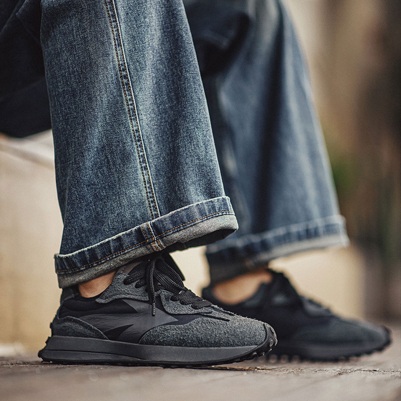 復古黑武士老爹鞋純黑色厚底減震運動休閒百搭鞋子男春季