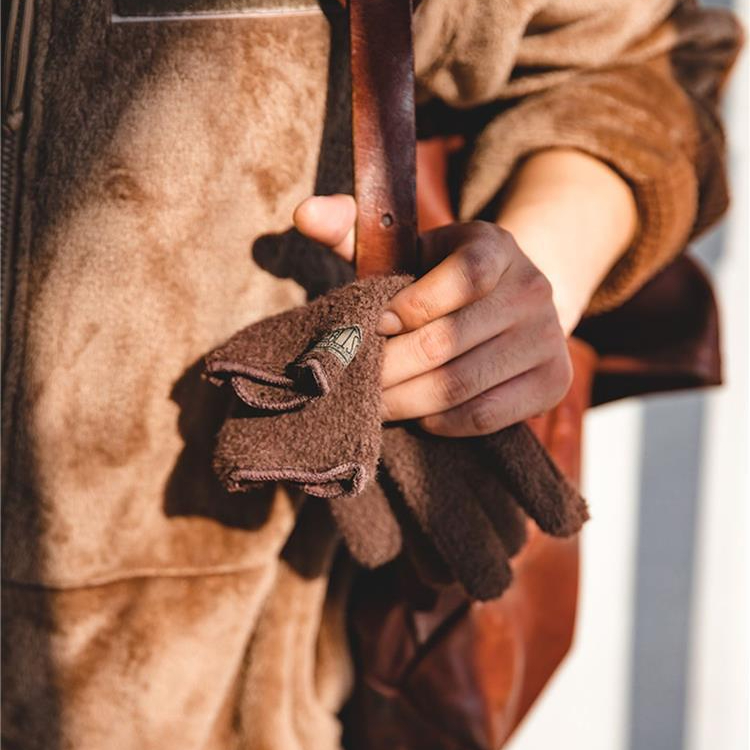 日系復古黑色金貂絨針織全指手套防風防寒保暖手襪男秋冬