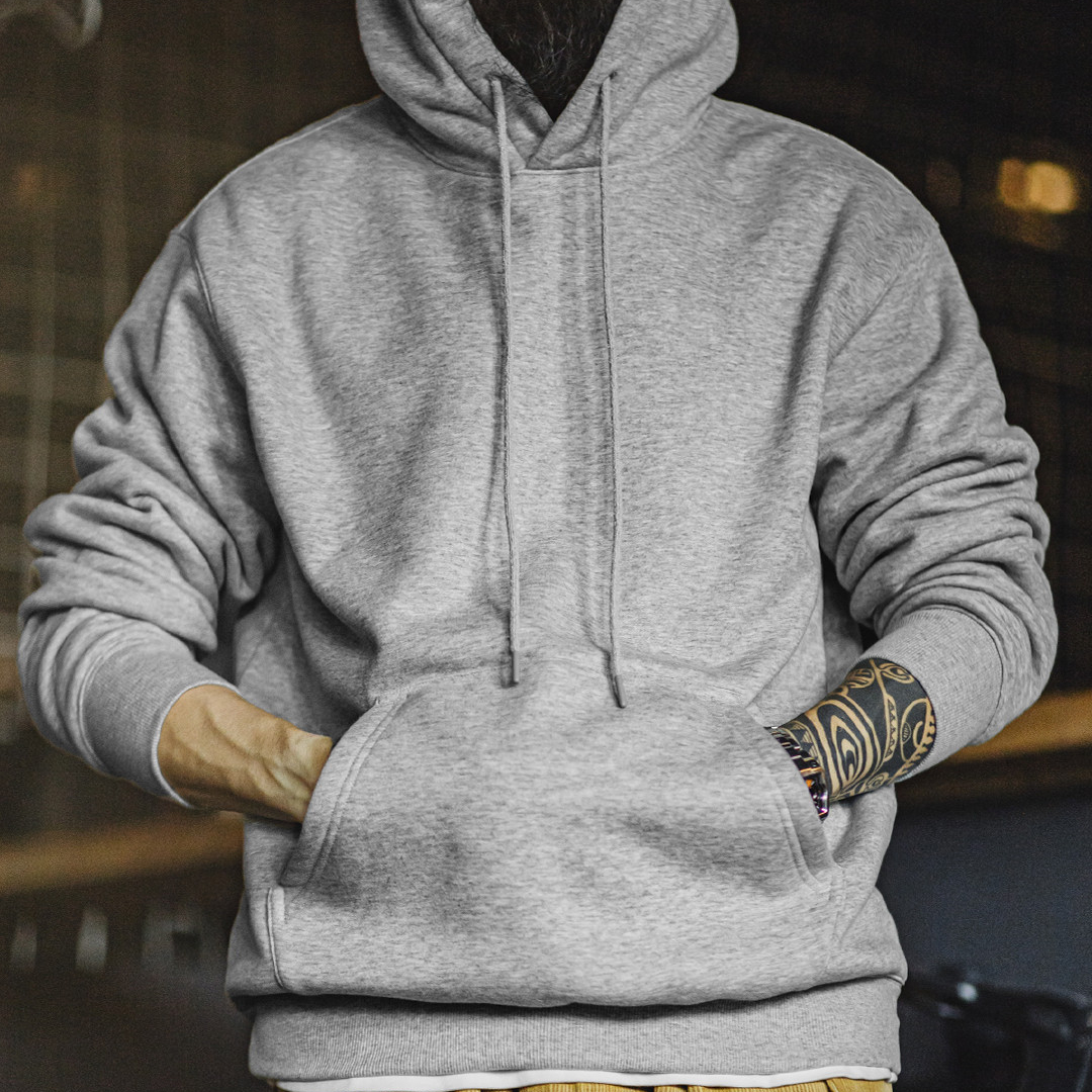 美式灰色洛奇連帽衛衣加絨寬鬆重磅疊穿套頭帽衫外套男秋