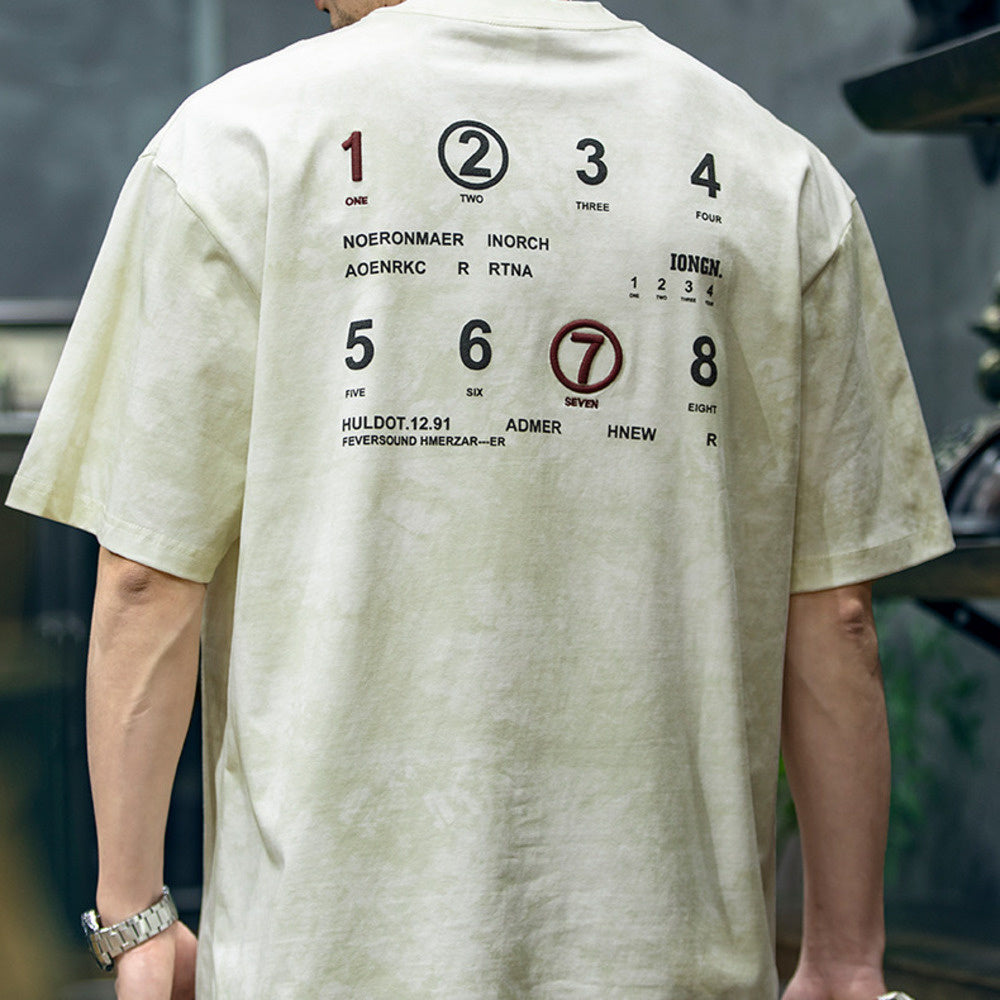 230g字母印花短袖t恤男夏季潮牌大碼美式寬松半袖男生刺繡體恤衫