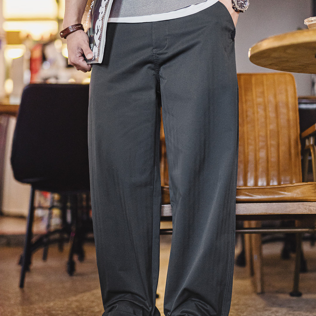 美式人字紋休閒褲直筒休閒黑色通勤打褶皺A字西褲男款春