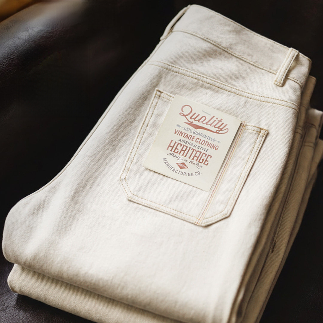 美式復古白色牛仔褲直筒cleanfit闊腿垂感寬鬆休閒褲男冬