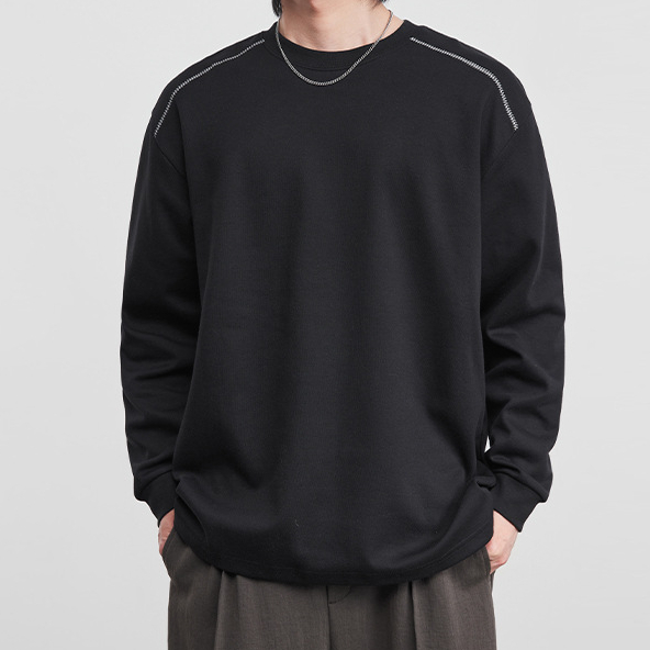 美式黑色長袖T恤2026年春季男款潮牌拉鍊設計感圓領內搭打底