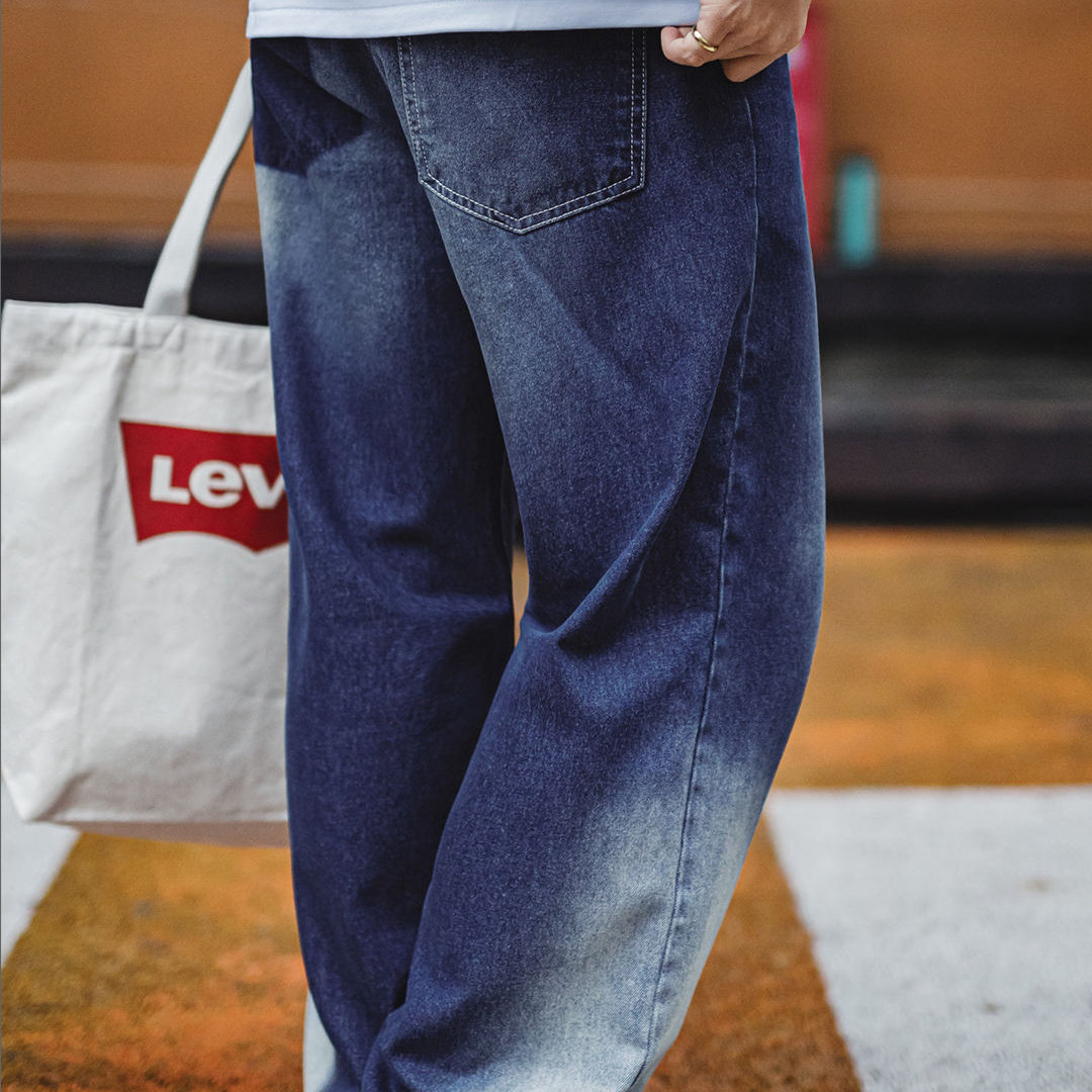 美式漸變冰藍色牛仔褲水洗丹寧萊賽爾cleanfit休閒褲男秋