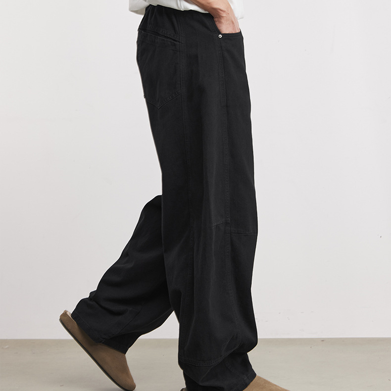 280g純棉立體剪裁休閒褲男士春季舒適百搭鬆緊腰闊腿褲長褲
