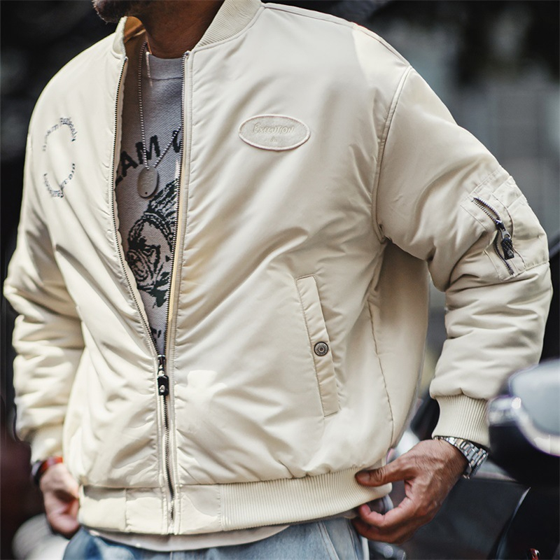 美式MA1飛行員夾克棉衣街頭風保暖bomber棒球服外套男秋