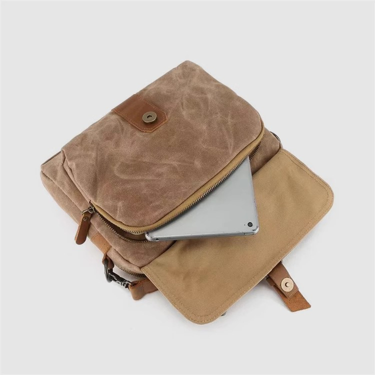 男士迷彩防潑水油蠟帆布包美式復古斜挎包牛皮郵差包休閒單肩揹包