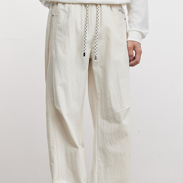 220g萊賽爾小彎刀休閒褲男春季純色寬鬆簡約百搭通勤直筒褲