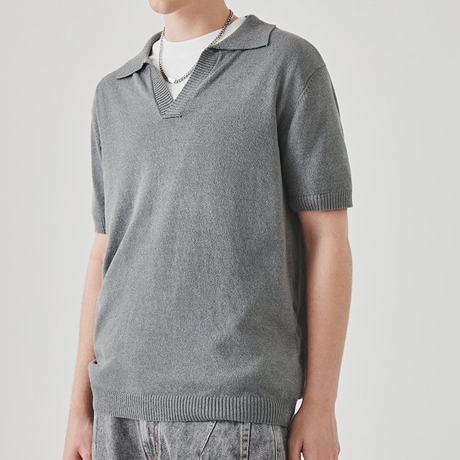 夏季針織短袖polo衫男高級感純色翻領休閒T恤上衣馬球衫