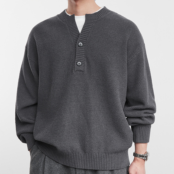 復古肌理假兩件針織衫簡約撞色慵懶風毛衣冬季男百搭上衣