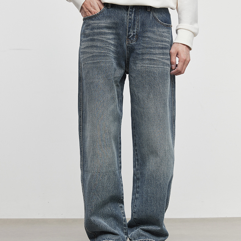美式柔藍復古牛仔褲2025新款男士潮牌寬鬆直筒褲子秋季