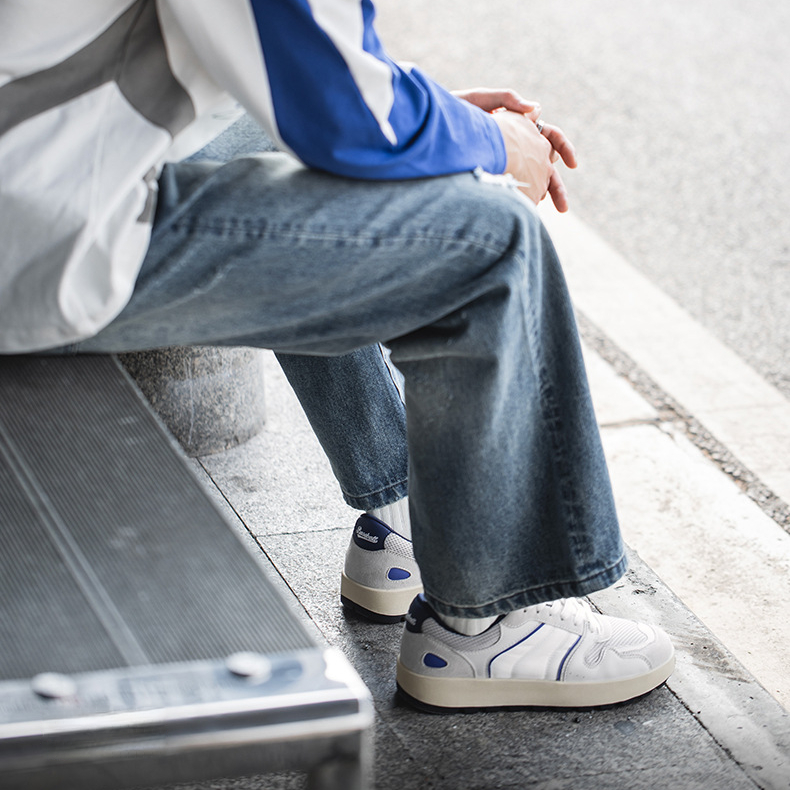 洋基藍厚底板鞋男鞋春季美式復古通勤百搭棒球運動休閒小白鞋