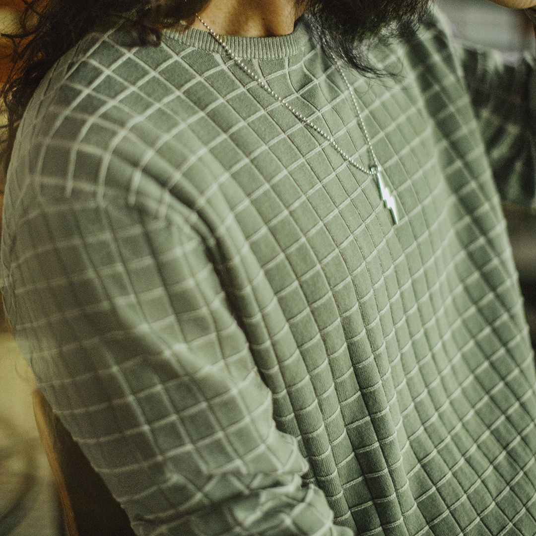 美式復古格子圓領衛衣格紋綠色長袖T恤套頭短款外套男春