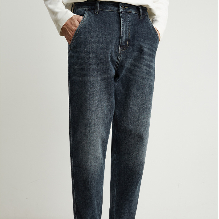 春季水洗牛仔褲男士微寬鬆直筒潮牌百搭彈力休閒長褲子男