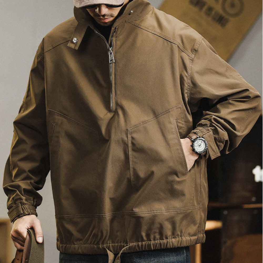 2024新款美式復古防風沖鋒衣外套男冬季加絨加厚工裝夾克男士