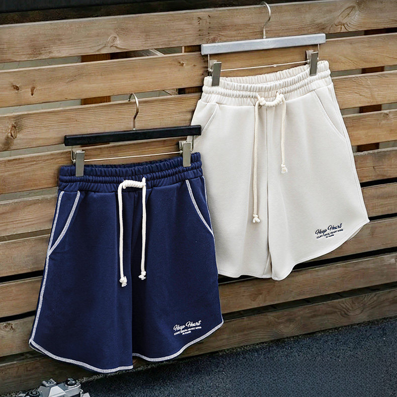 美式哈蘇線籃球運動短褲刺繡五分褲420g撞色毛圈衛褲子夏