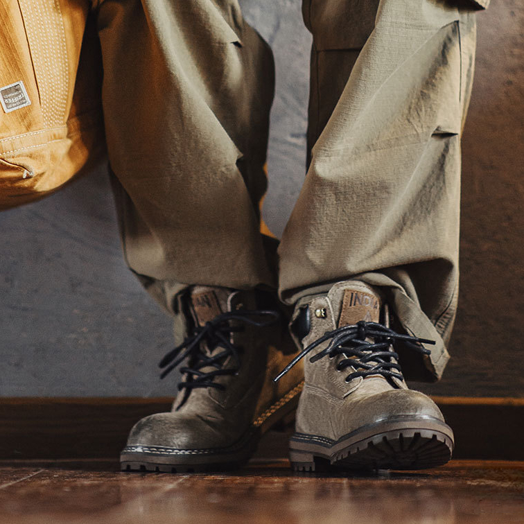 工裝靴男鞋秋冬新款美式復古真皮高級感棕色中幫休閒百搭靴子