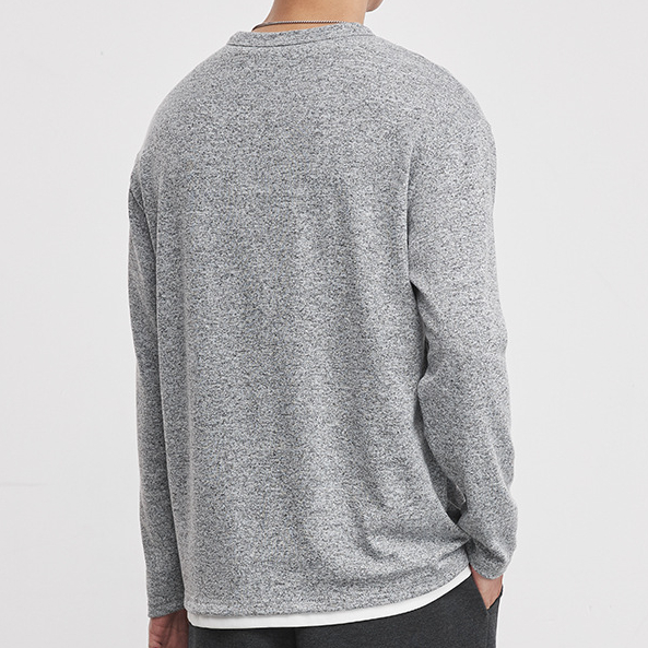 重磅260g半拉鍊假兩件圓領T恤男春季麻灰肌理親膚休閒長袖