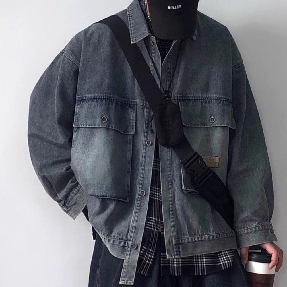 cityboy水洗做舊工裝牛仔夾克外套男春秋款潮牌寬松