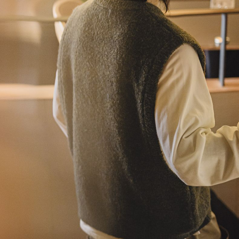 美式復古針織V領馬甲絨背心疊穿套頭保暖無袖坎肩男秋冬