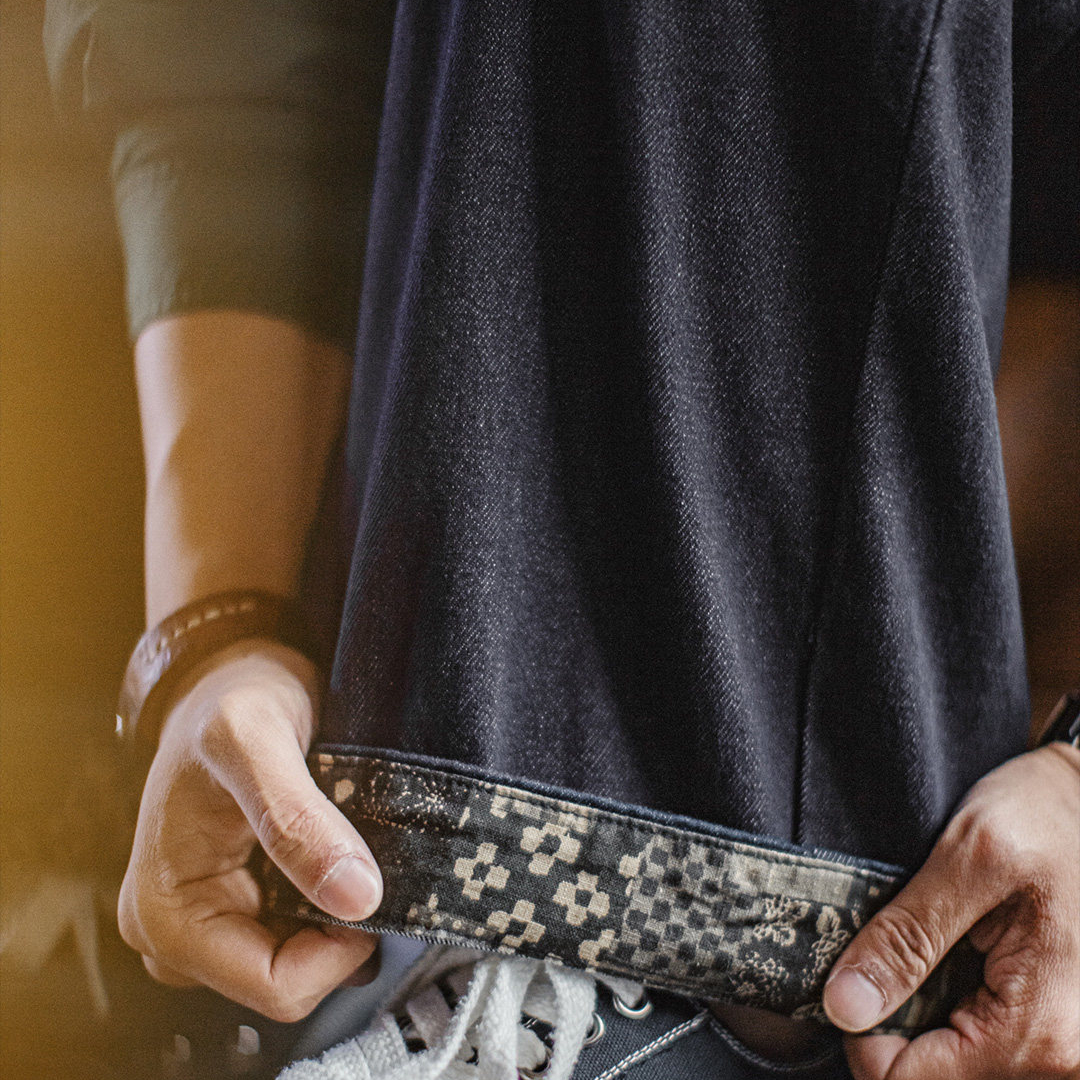 美式古布水洗牛仔褲直筒BORO闊腿深藍色寬鬆休閒褲子男春