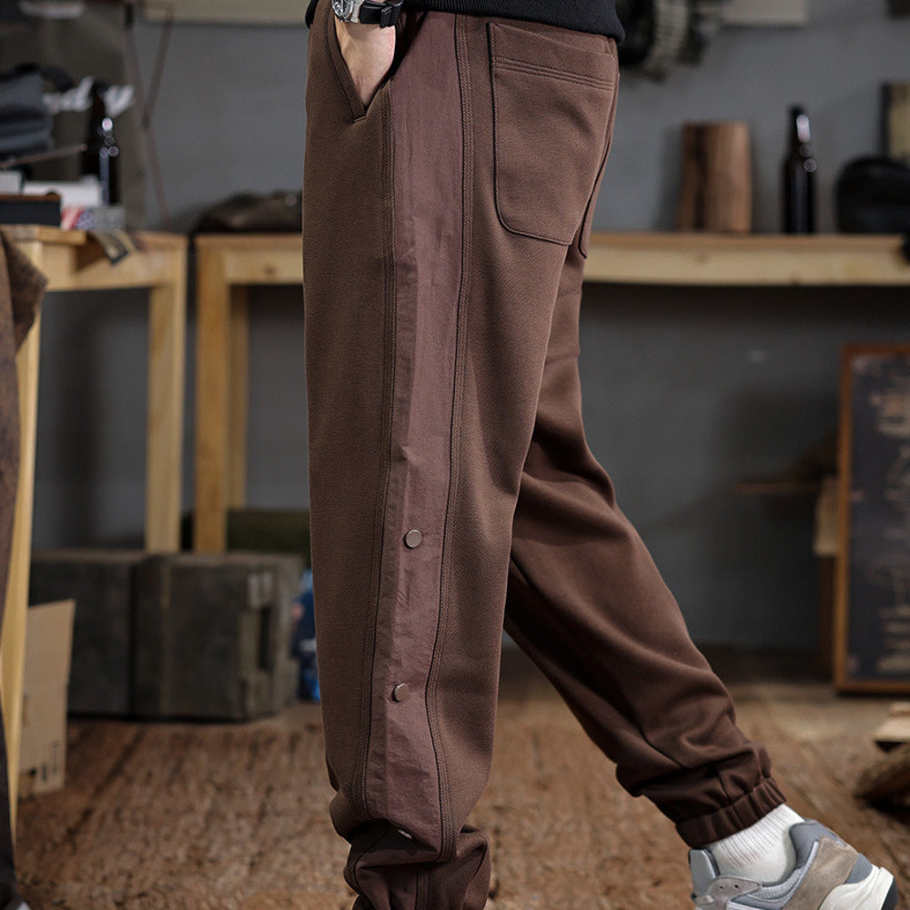 高級感排扣設計休閑褲男寬松大碼運動衛褲百搭潮流秋冬款束腳長褲