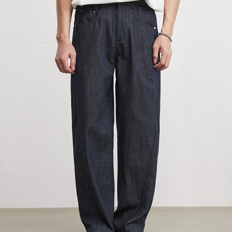 寶藍色簡約商務休閒褲梭織小彎刀寬鬆長褲男士春季百搭通勤褲