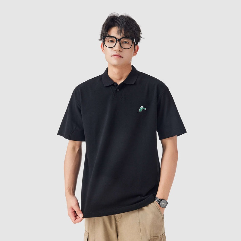 高端美式polo衫短袖男夏季寬松ins潮牌肌理感翻領T恤