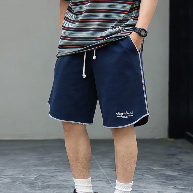 美式哈蘇線籃球運動短褲刺繡五分褲420g撞色毛圈衛褲子夏