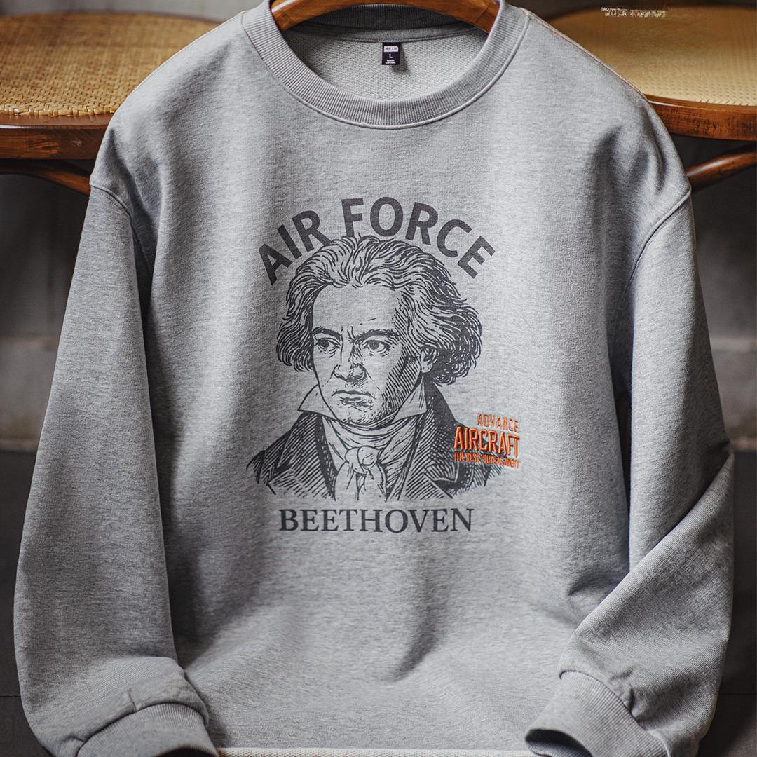 美式灰色卷邊全純棉衛衣寬鬆套頭印花刺繡長袖T恤男款春