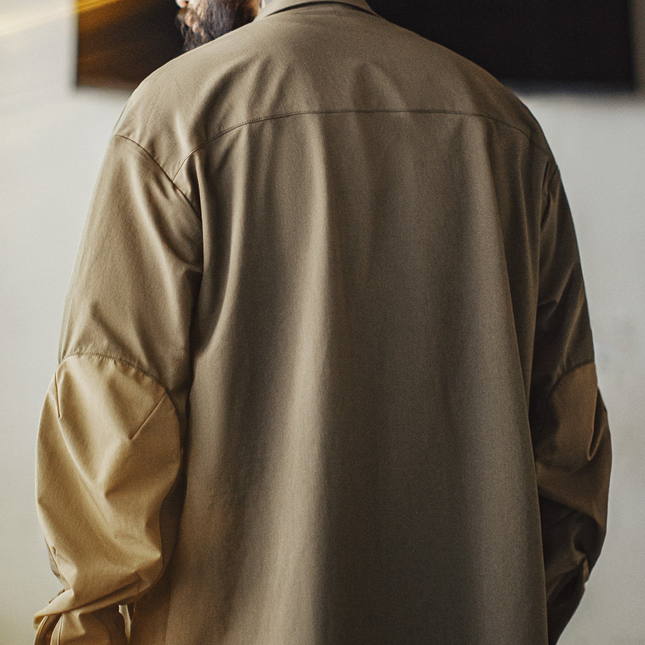 美式復古獵裝襯衫外套肘部拼接翻領正肩長袖薄款襯衣男春